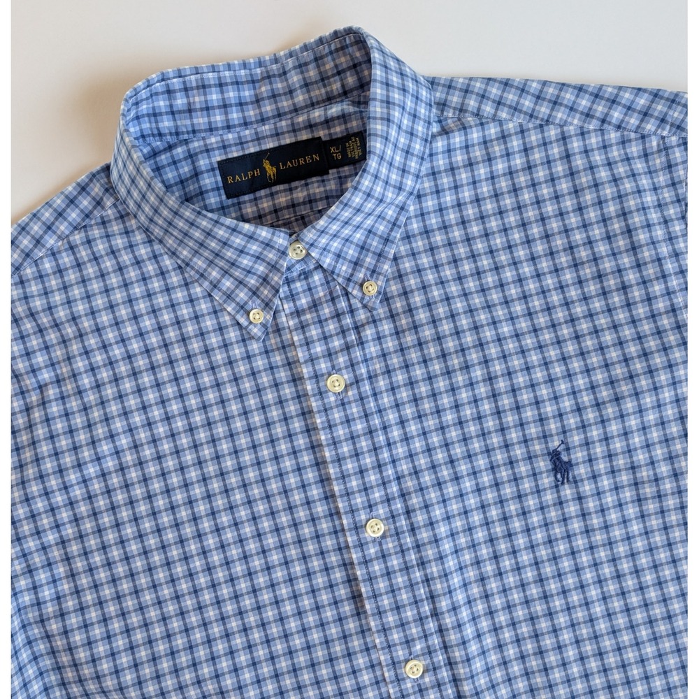 Polo Ralph Lauren Mens XL Blue Gingham Short Sleeve Button Down Shirt VERY NICE